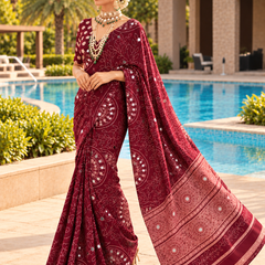 Wine Modal Silk Saree with Mirror Work & Designer Border