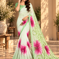 Mint Green Floral Printed Georgette Saree