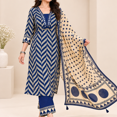 Blue Printed Cotton Suit Set