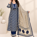 Blue Printed Cotton Suit Set