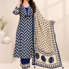 Blue Printed Cotton Suit Set