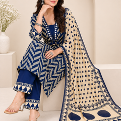 Blue Printed Cotton Suit Set