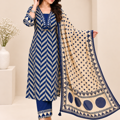 Blue Printed Cotton Suit Set