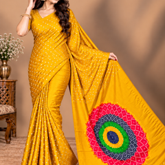 Premium Modal Silk Yellow Color Saree with Mirror Work & Designer Border