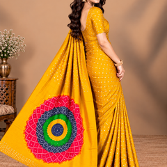 Premium Modal Silk Yellow Color Saree with Mirror Work & Designer Border