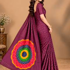 Premium Modal Silk Wine Color Saree with Mirror Work & Designer Border