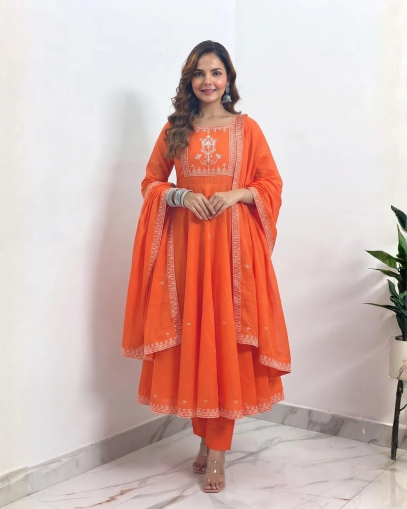 Orange Embroidered Anarkali Suit with Dupatta