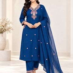 Ruaati Blue Embroidered Suit with Dupatta