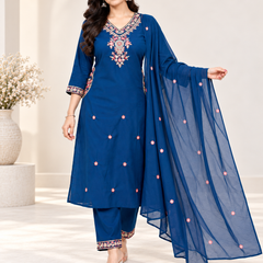 Ruaati Blue Embroidered Suit with Dupatta