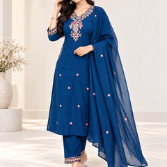 Ruaati Blue Embroidered Suit with Dupatta