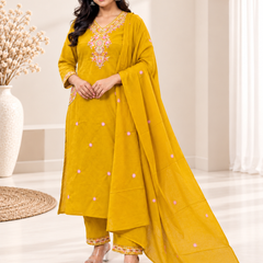 Yellow Floral Embroidered Suit with Dupatta