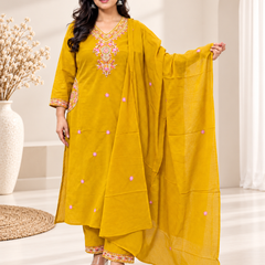 Yellow Floral Embroidered Suit with Dupatta