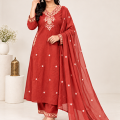 Red Embroidered Suit with Matching Dupatta