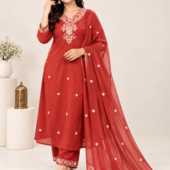 Red Embroidered Suit with Matching Dupatta