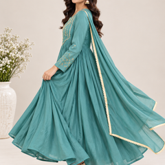 Teal Embroidered Ethnic Anarkali Set