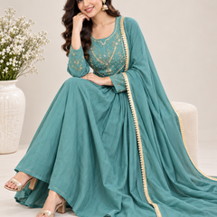 Teal Embroidered Ethnic Anarkali Set
