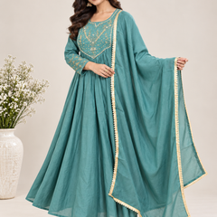 Teal Embroidered Ethnic Anarkali Set