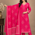 Magenta Embroidered Cotton Suit Set for Women