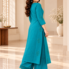 Teal Blue Embroidered Kurta Set