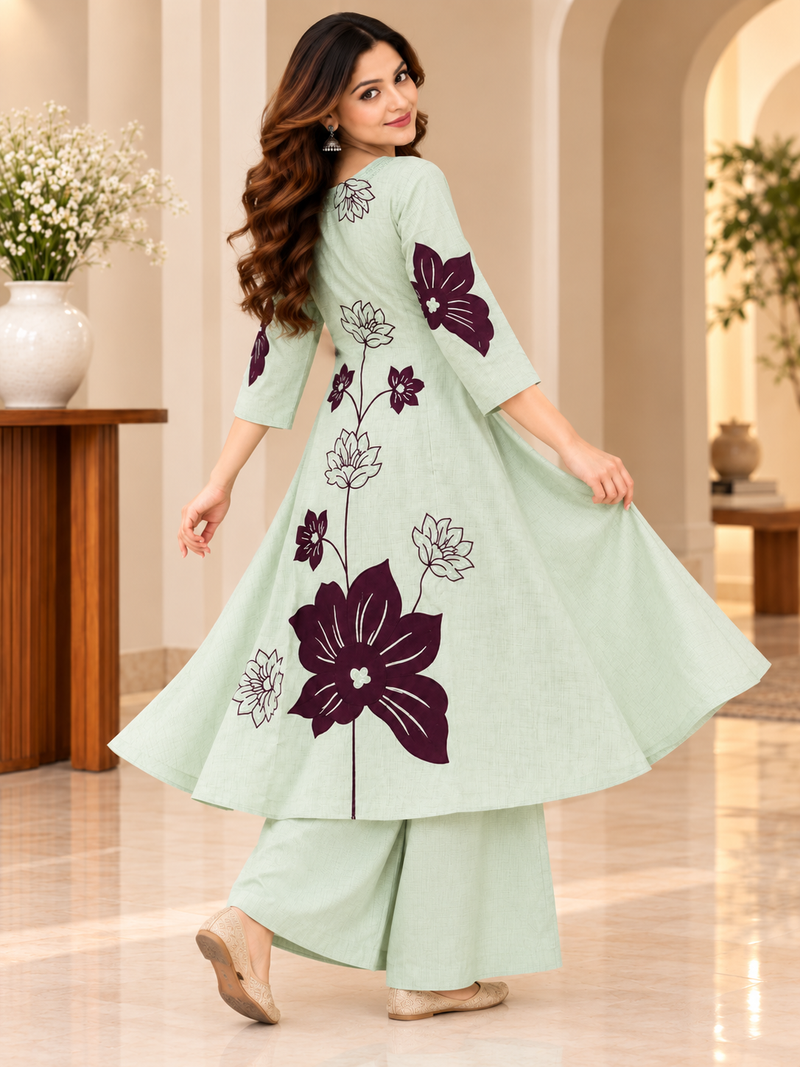 Mint Green Floral Printed Kurta Set
