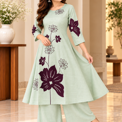 Mint Green Floral Printed Kurta Set