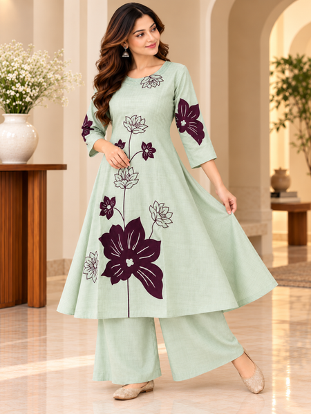 Mint Green Floral Printed Kurta Set
