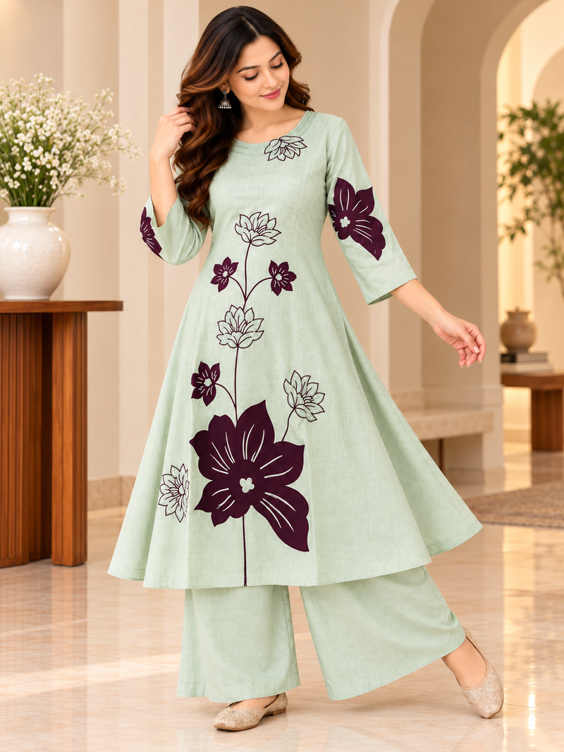 Mint Green Floral Printed Kurta Set