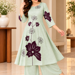 Mint Green Floral Printed Kurta Set