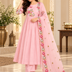 Pink Floral Embroidered Anarkali Set