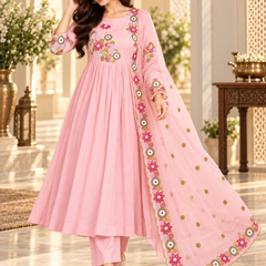 Pink Floral Embroidered Anarkali Set