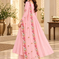 Pink Floral Embroidered Anarkali Set