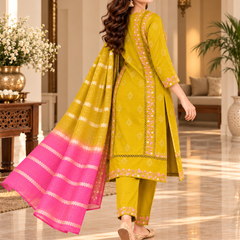 Mustard Yellow Embroidered Suit Set