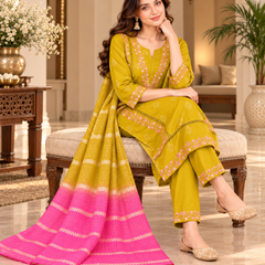 Mustard Yellow Embroidered Suit Set