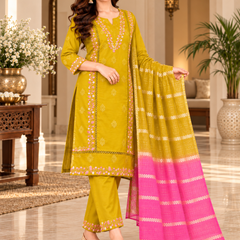 Mustard Yellow Embroidered Suit Set