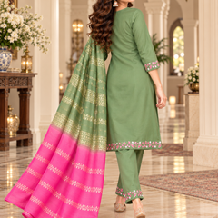 Sage Green Embroidered Suit with Dupatta