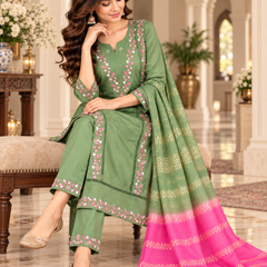 Sage Green Embroidered Suit with Dupatta
