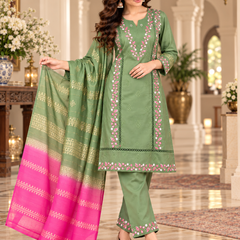 Sage Green Embroidered Suit with Dupatta