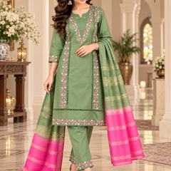 Sage Green Embroidered Suit with Dupatta