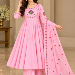 Pink Floral Embroidered Anarkali Suit with Palazzo