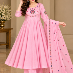 Pink Floral Embroidered Anarkali Suit with Palazzo