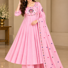 Pink Floral Embroidered Anarkali Suit with Palazzo