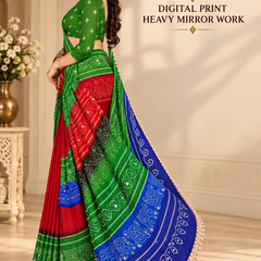 Multi Color Georgette Saree with Digital Print & Heavy Mirror Work