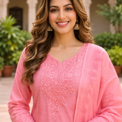 Pink Embroidered Straight Suit Set with Dupatta