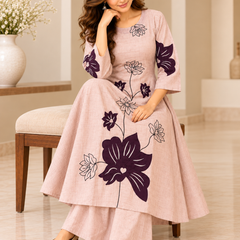 Blush Pink Floral Embroidered Kurta Palazzo Set