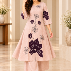 Blush Pink Floral Embroidered Kurta Palazzo Set