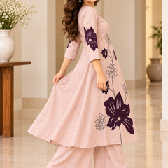 Blush Pink Floral Embroidered Kurta Palazzo Set