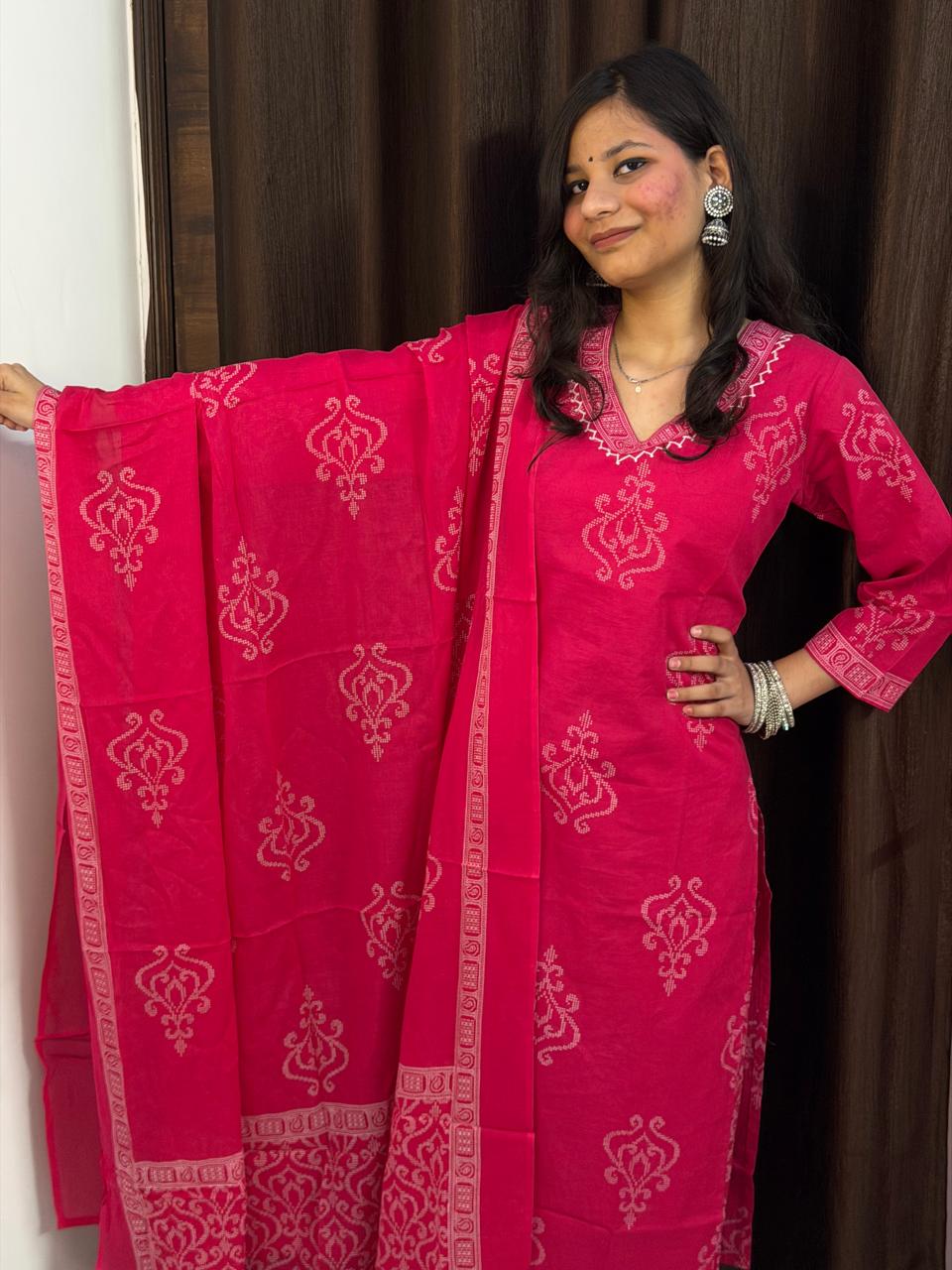 Ruaati Women Magenta Embroidered Kurta Pant Set with Dupatta