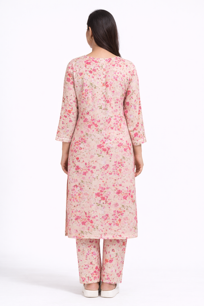 Ruaati Women Chikankari Straight Mul Cotton Kurta with Palazzo