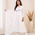 White Mul Cotton Embroidered Suit Set