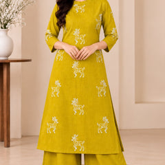 Olive Green Deer Print Cotton Kurta Set